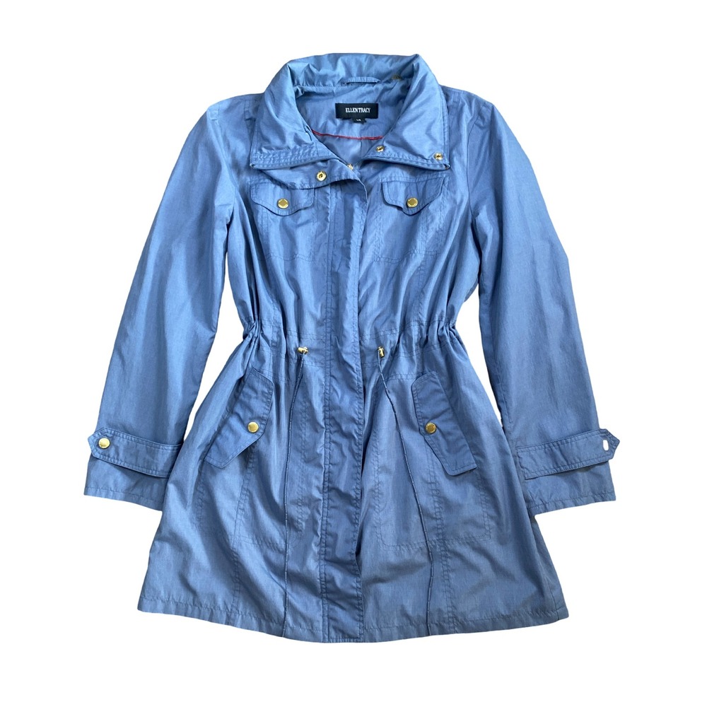 Ellen Tracy Womens Blue Hooded Anorak Jacket Drawstring‎ Waist Size Large - Picture 10 of 12